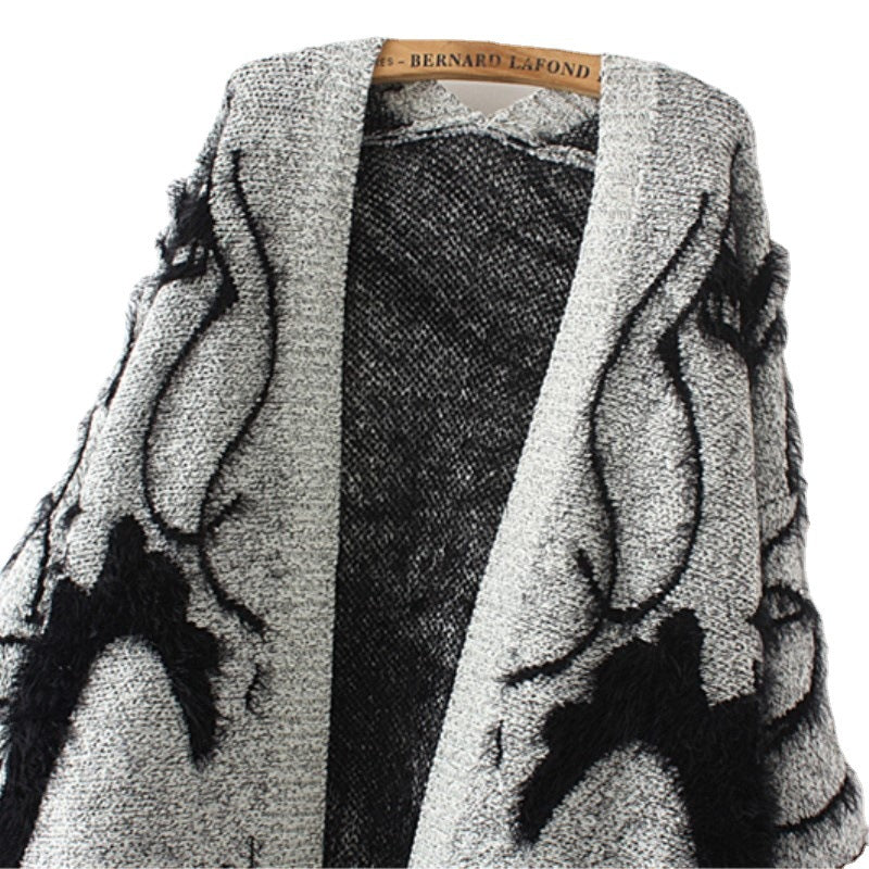 Damen Langarm Strickmantel mit kunstvollem Druck R&B