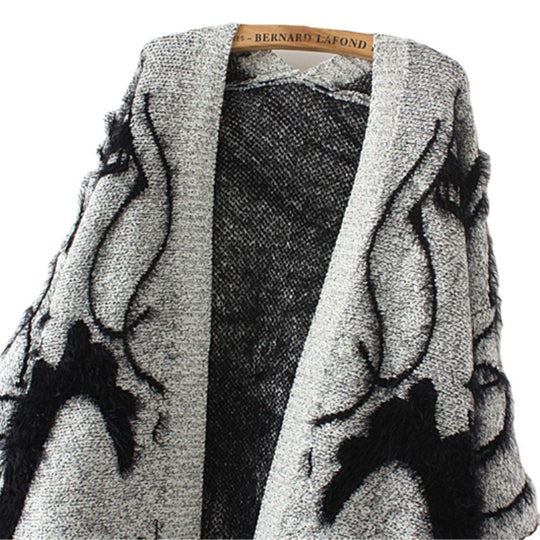 Damen Langarm Strickmantel mit kunstvollem Druck R&B