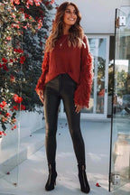 Damen Strickpullover mit voluminösen Fransenärmel und modernem Schnitt R&B