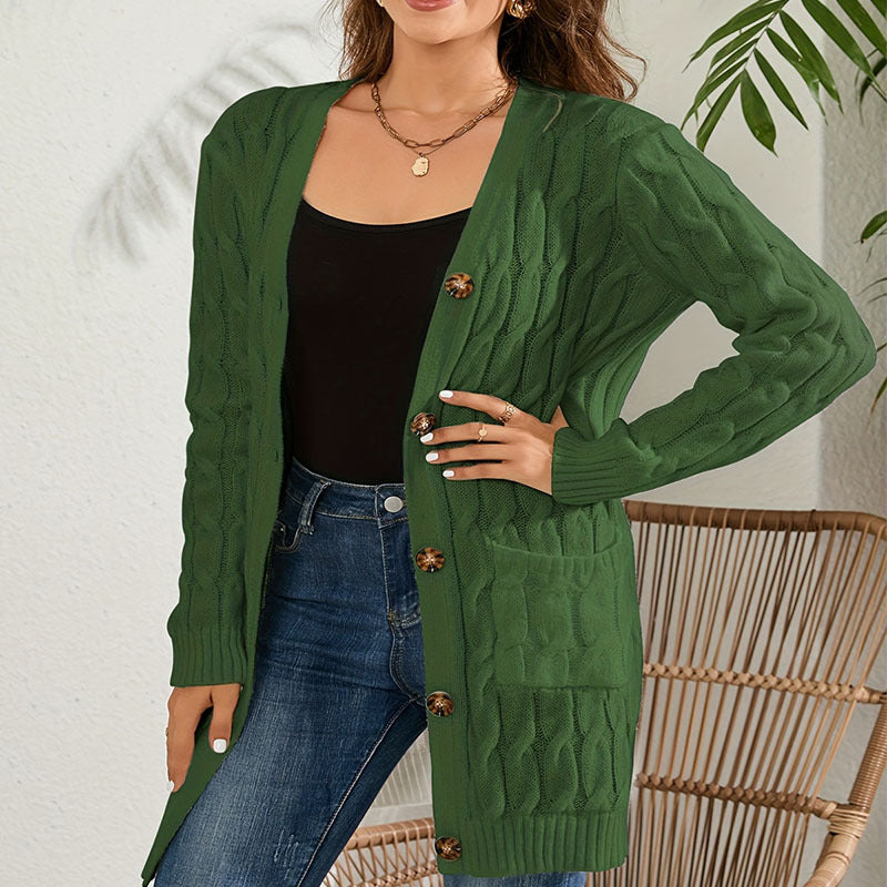 Damen Strickjacke mit dekorativem Zopfmuster und praktischen Taschen R&B