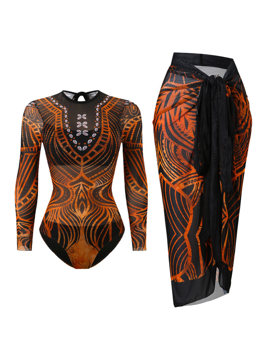 Damen Badeanzug mit elegantem transparentem Wickelrock R&B