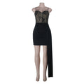 Damen Verführerisches Minikleid mit Spitzenoberteil und asymmetrischem Saum R&B