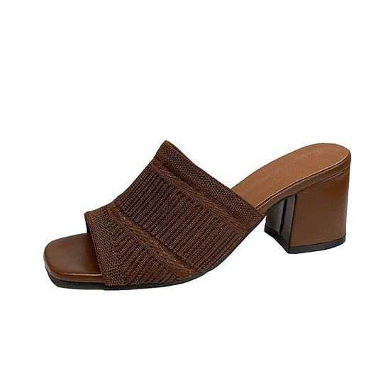 Damen elegante Mules mit strukturiertem Obermaterial und Blockabsatz R&B