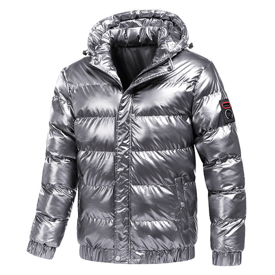 Herren glänzende Winterjacke mit isolierender Kapuze und modernen Steppdetails R&B