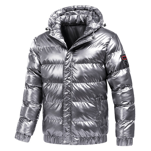 Herren glänzende Winterjacke mit isolierender Kapuze und modernen Steppdetails R&B