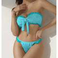 Damen Bandeau-Bikini mit modischen Rüschendetails und verstellbarem Knotendesign R&B