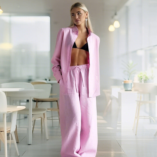 Damen Bequemer Leinen-Loungewear-Anzug R&B