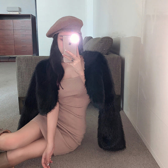 Damen Flauschige Schulterjacke mit weit geschnittenen Ärmeln R&B