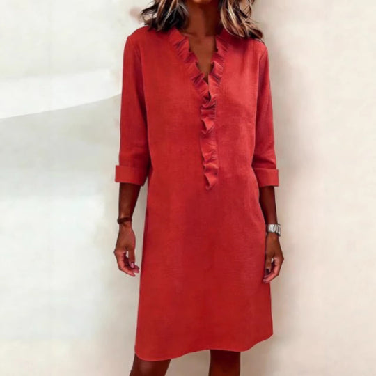 Damen Freizeitkleid mit Rüschen und V-Ausschnitt R&B