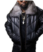 Herren Lammfell-Fliegerjacke mit luxuriösem Kunstfellkragen und modernem Schnitt R&B