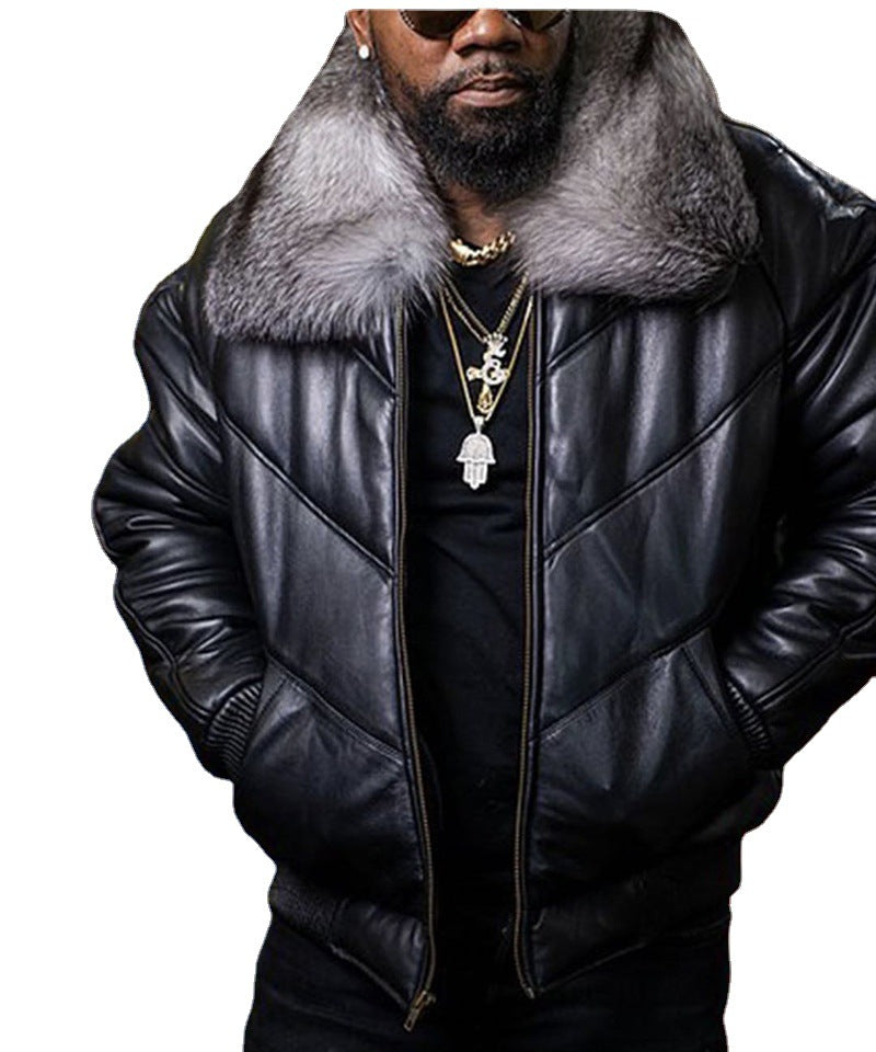 Herren Lammfell-Fliegerjacke mit luxuriösem Kunstfellkragen und modernem Schnitt R&B