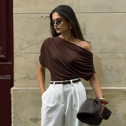 Damen asymmetrisches Wickeloberteil mit raffinierten Drapierungen R&B