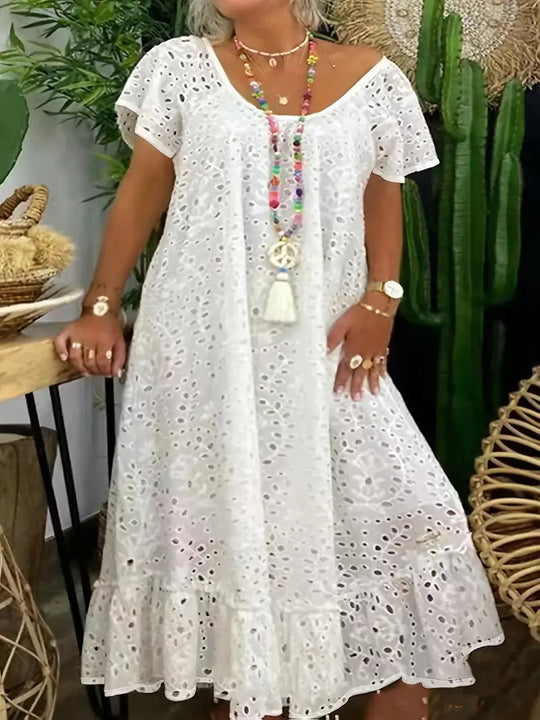 Damen Freizeitkleid mit luftigen Volants und einzigartigem Lochmuster R&B