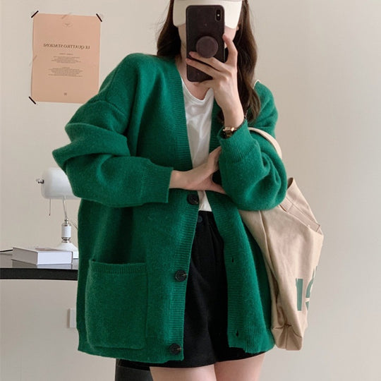 Damen Gemütliche Strickjacke mit weiten Ärmeln und praktischen Taschen R&B