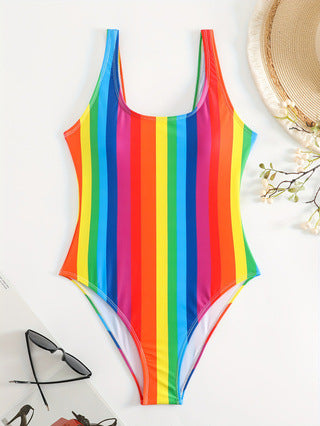 Damen Einteiliger sportlicher Badeanzug mit modischem Tie-Dye-Design R&B