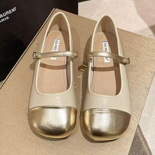 Damen Ballerinas mit elegantem Riemen und glänzender Zehenkappe R&B