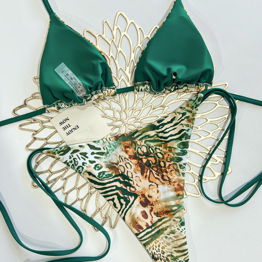 Damen Triangel Bikini mit animalischem Muster und verstellbaren Bändern R&B