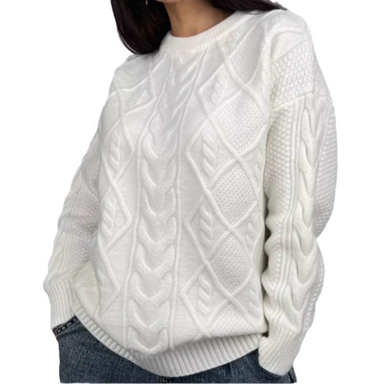 Damen Oversized Strickpullover mit Zopfmuster R&B