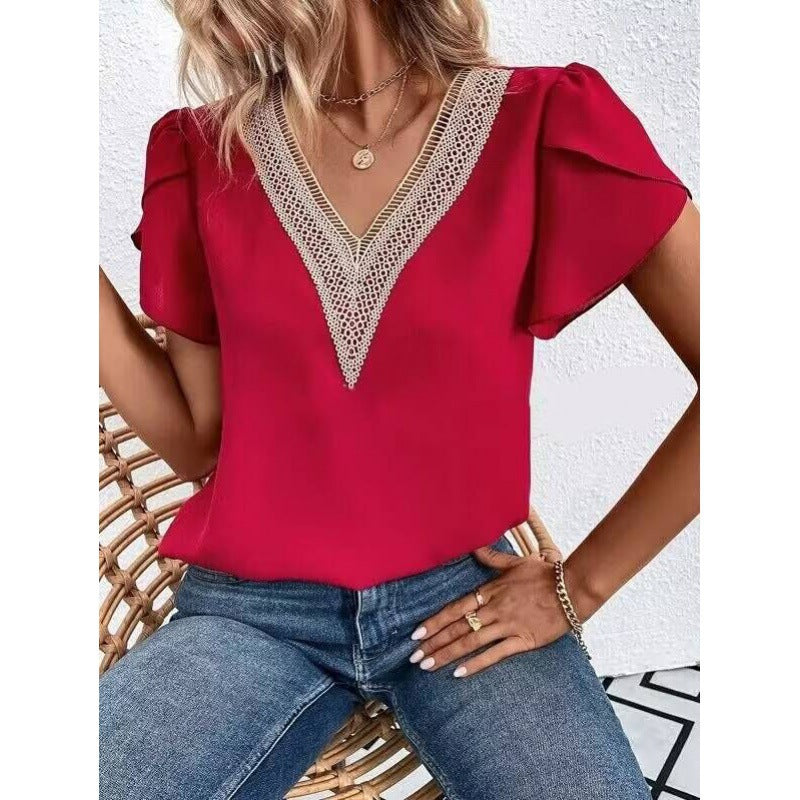Damen Bluse mit eleganter Spitze und modernen Puffärmeln R&B