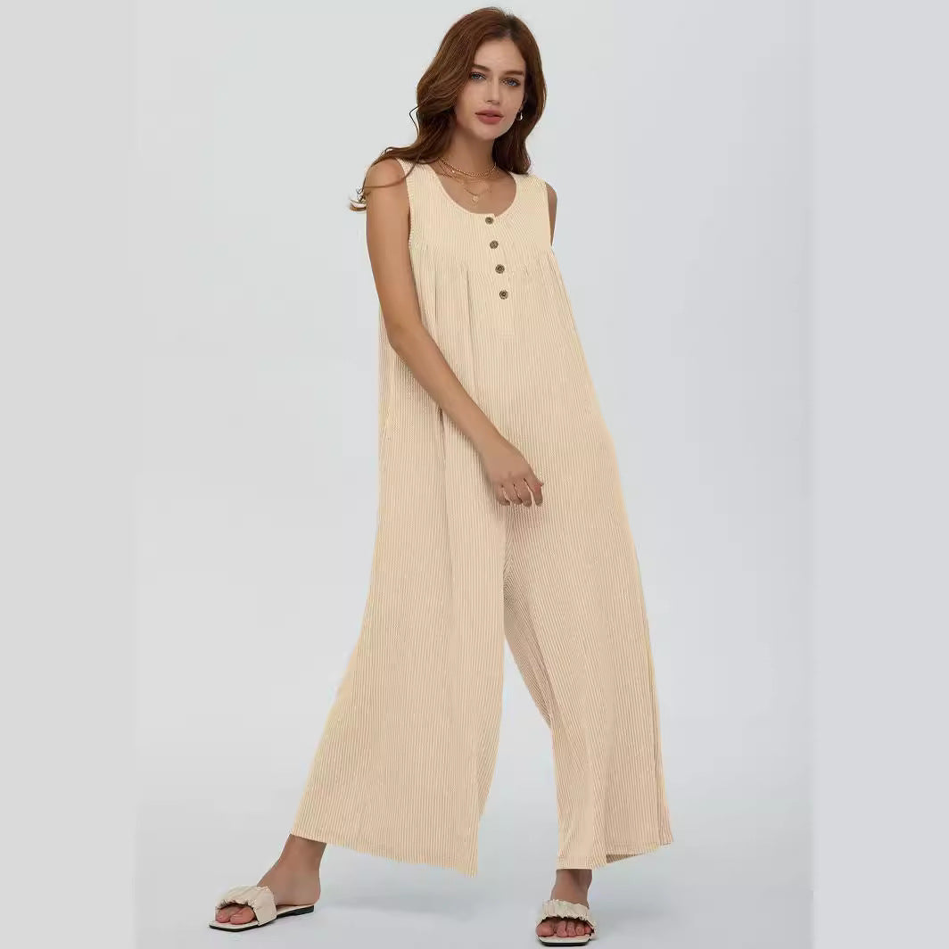 Damen Luftige Jumpsuit mit Knopfdetails und Taschen R&B