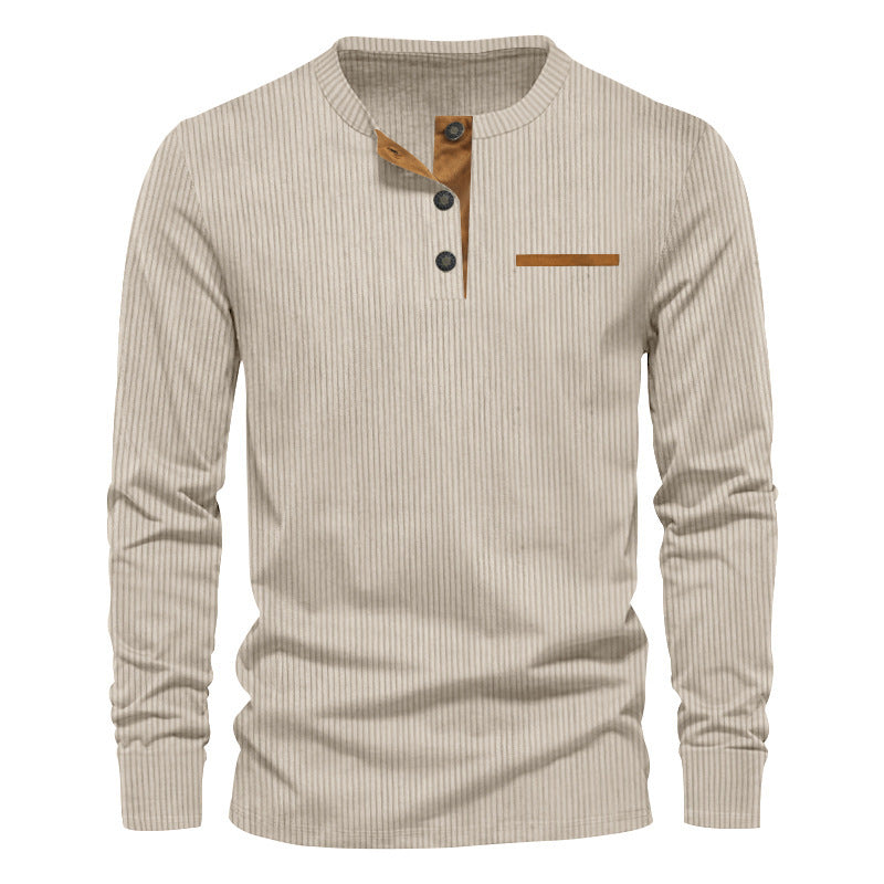 Herren nan geripptes Henley Langarmshirt aus Baumwollmischung figurbetont R&B