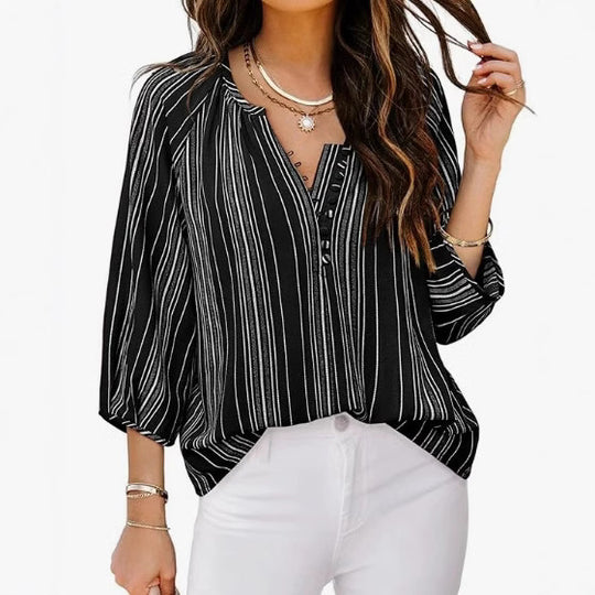 Damen Bluse mit gestreiftem Design und eleganten Knopfdetails Heidi-Mode