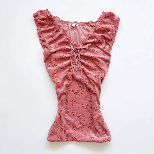 Damen Spitzenshirt mit Raffung und floralem Muster R&B