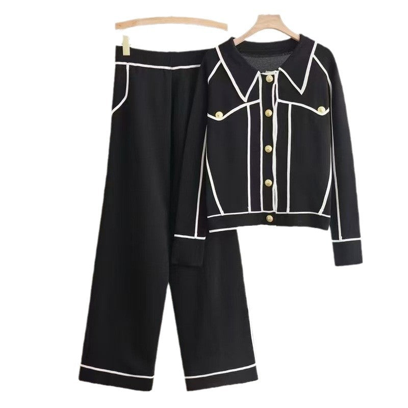 Damen stilvolles Freizeitanzug-Set mit kontrastierendem Knopfdesign R&B