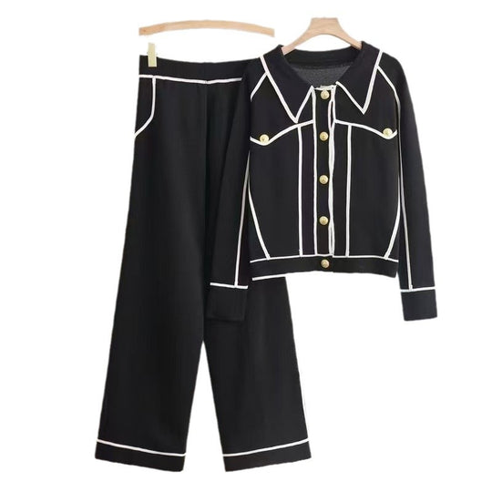 Damen stilvolles Freizeitanzug-Set mit kontrastierendem Knopfdesign R&B