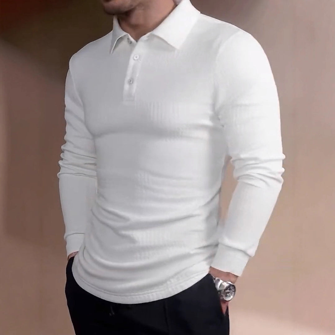 Herren nan tailliertes Waffelstrick-Poloshirt mit klassischem Polokragen R&B