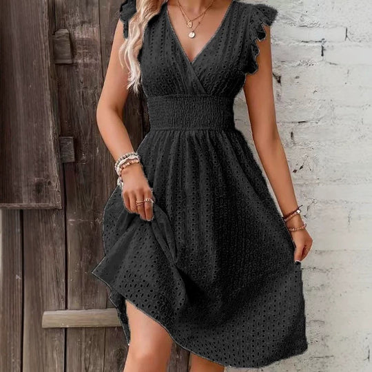 Damen Wickelkleid mit luftigen Rüschen und elastischem Bund R&B