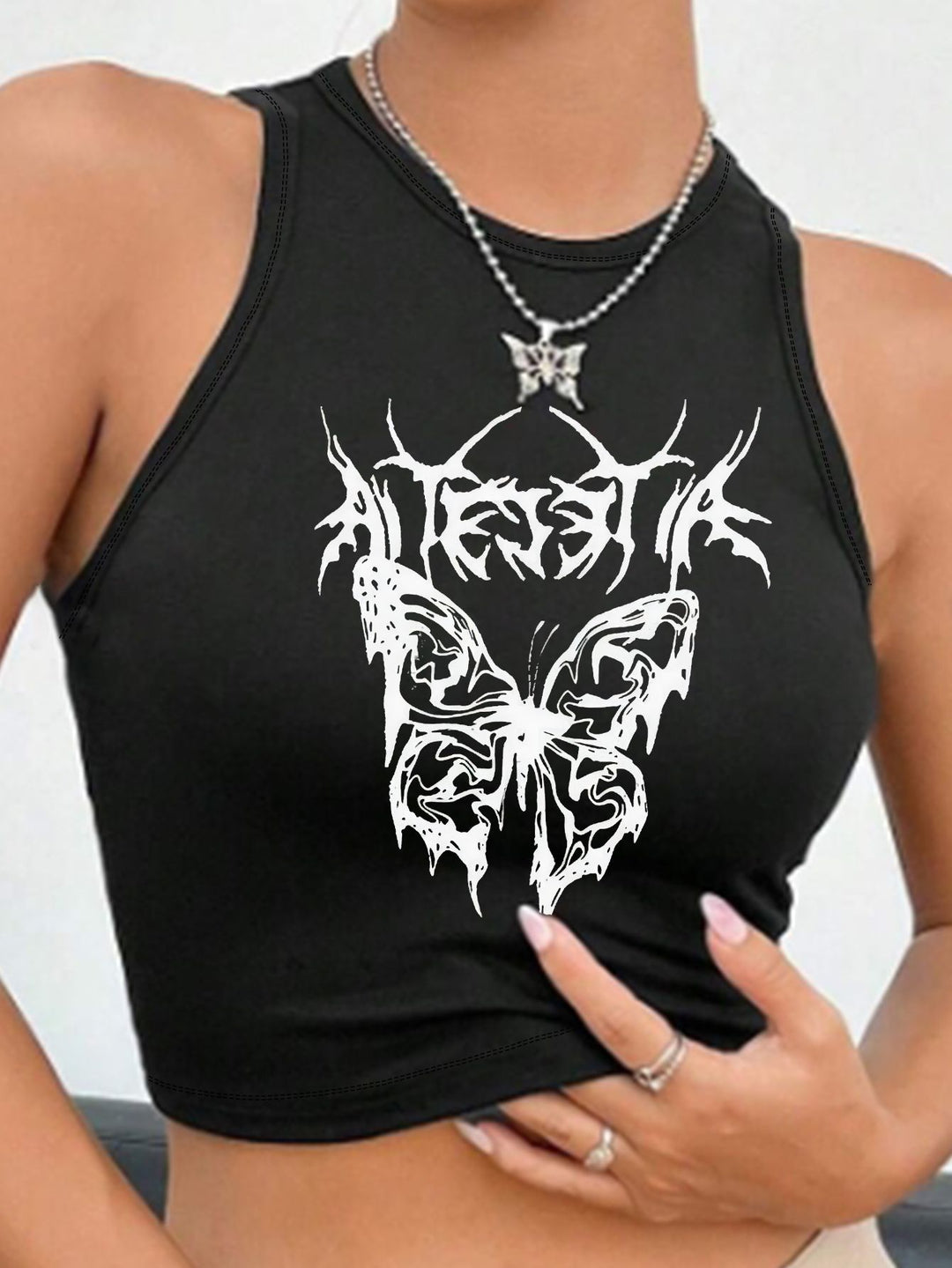Damen Crop-Top mit einzigartigem Design und modischem Schriftzug R&B
