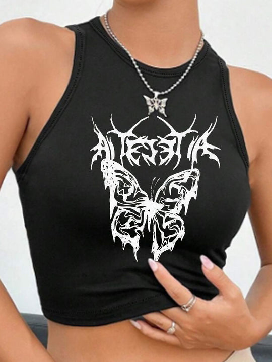 Damen Crop-Top mit einzigartigem Design und modischem Schriftzug R&B