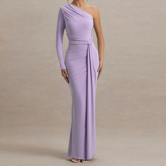 Damen Elegantes schulterfreies Maxikleid mit geschwungenem Rüschendesign R&B