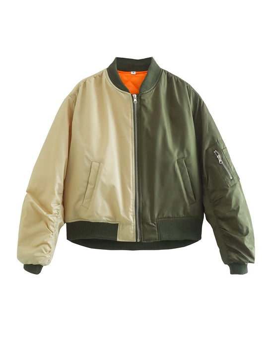 Damen modische Bomberjacke mit verspieltem Patchwork-Design und praktischen Reißverschlusstaschen R&B