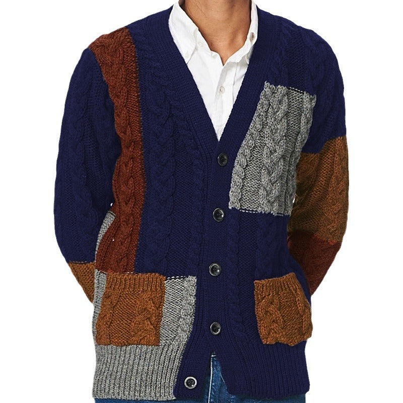 Herren Grobstrick Cardigan mit farbigen Akzenten und praktischen Taschen R&B