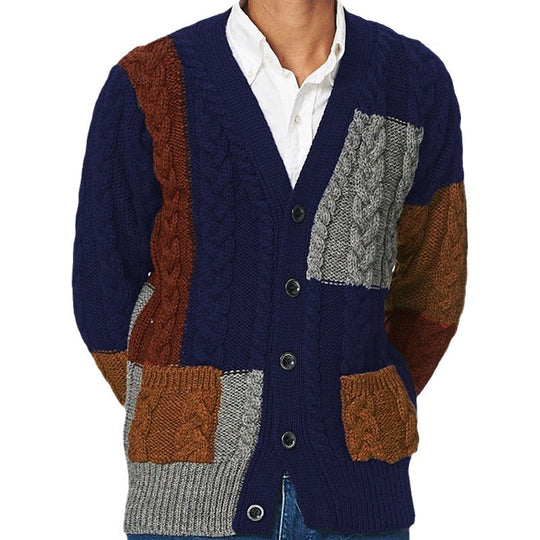Herren Grobstrick Cardigan mit farbigen Akzenten und praktischen Taschen R&B