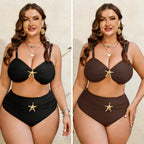Damen High-Waist Bikini-Set mit eleganter Sternen-Applikation R&B