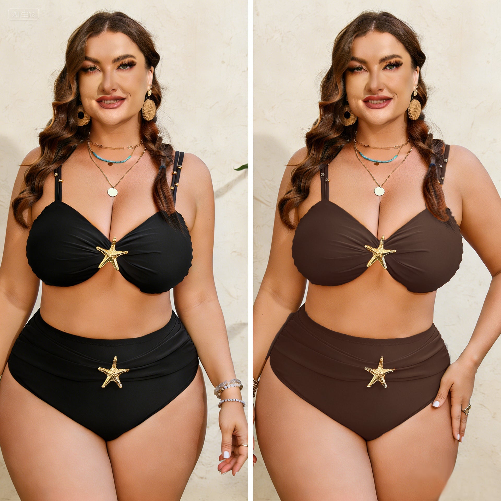 Damen High-Waist Bikini-Set mit eleganter Sternen-Applikation R&B
