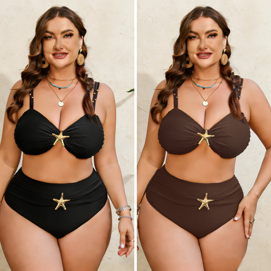 Damen High-Waist Bikini-Set mit eleganter Sternen-Applikation R&B