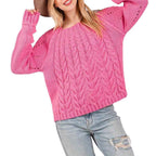 Damen Grobstrickpullover mit voluminösen Ärmeln und feinem Lochmuster R&B