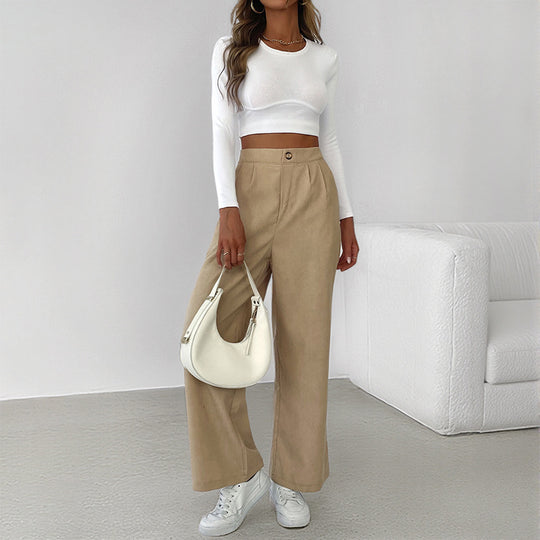 Damen stylische weite Hose mit hoher Taille und elegantem Schnitt R&B