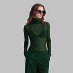 Damen nan feines transparentes Mesh-Langarmtop mit Rollkragen und figurbetonter Passform R&B