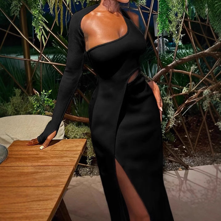 Damen Elegantes Wickelkleid mit asymmetrischem Ausschnitt und hohem Schlitz R&B