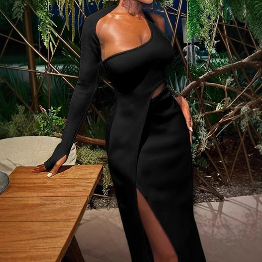 Damen Elegantes Wickelkleid mit asymmetrischem Ausschnitt und hohem Schlitz R&B