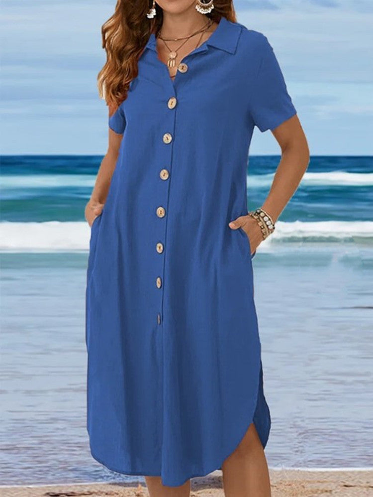 Damen Hemdblusenkleid mit Knopfdetail und schwingendem Saum R&B