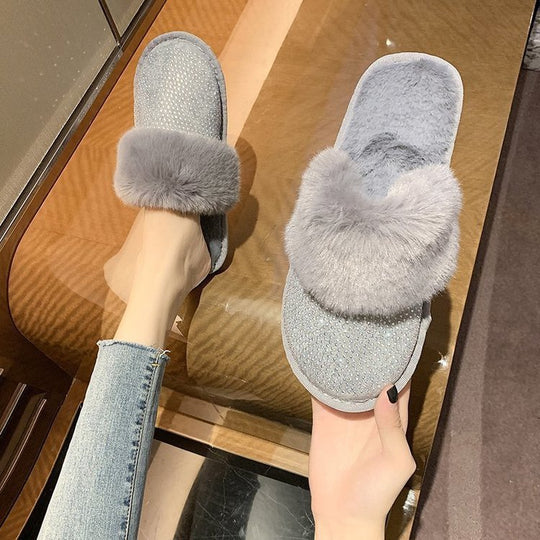 Damen Glamouröse Hausschuhe mit Glitzer und weichem Fell R&B