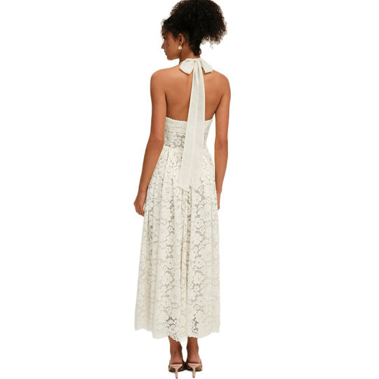 Damen Elegant Spitzenkleid mit geflochtenem Träger R&B