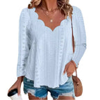 Damen luftiges Blusenshirt mit modernen Lochmuster und elegantem Ausschnitt R&B