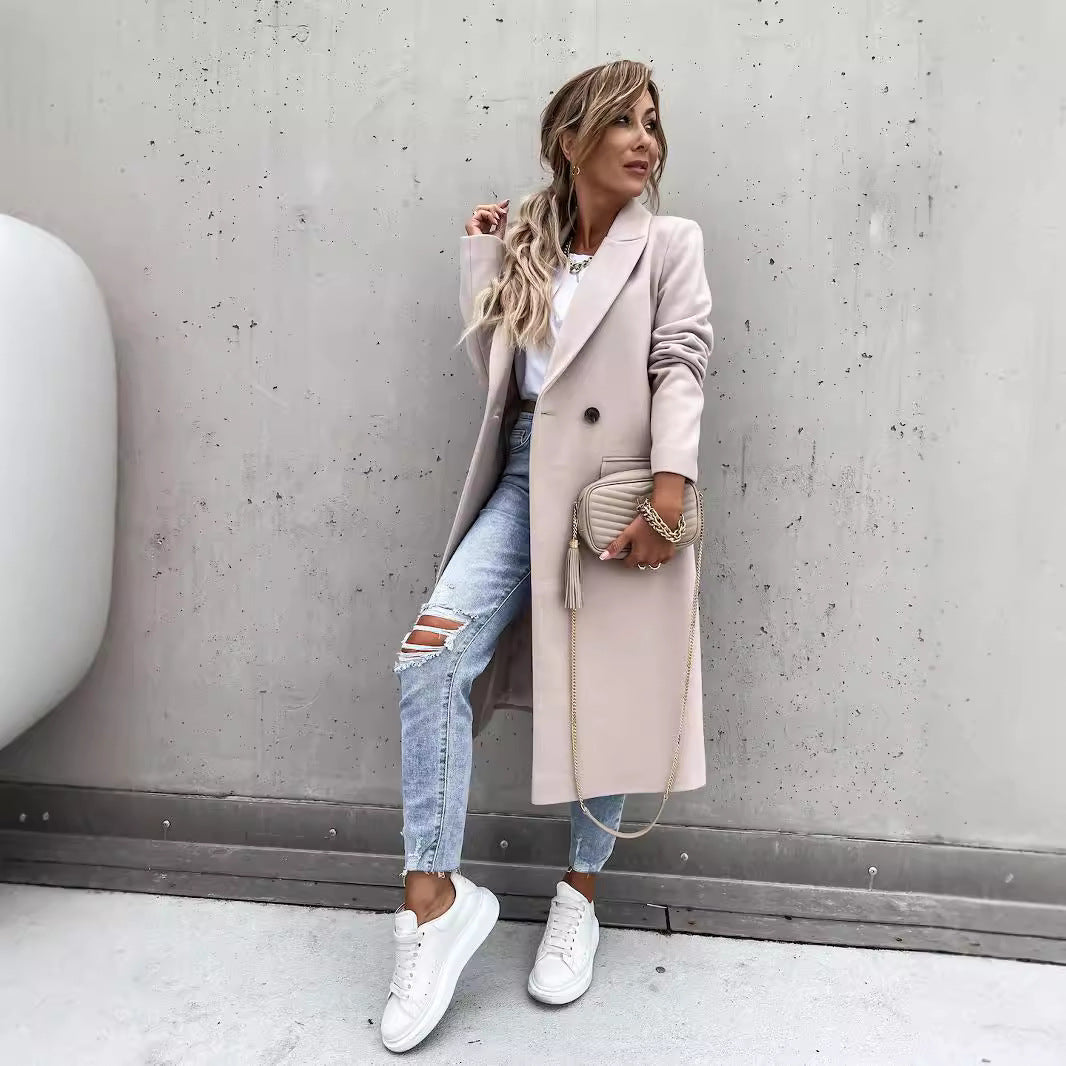 Damen eleganter Wollmantel im Oversized-Stil R&B
